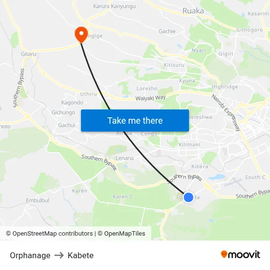 Orphanage to Kabete map