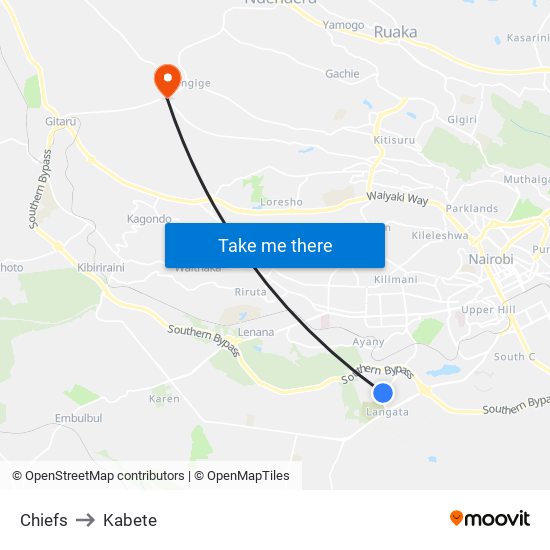 Chiefs to Kabete map