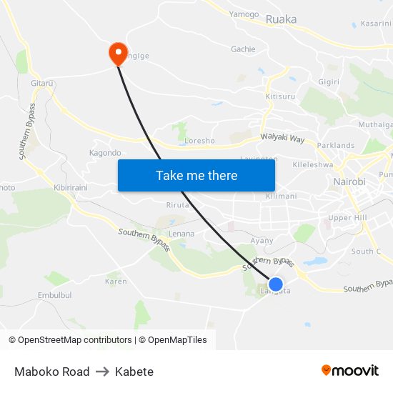 Maboko Road to Kabete map