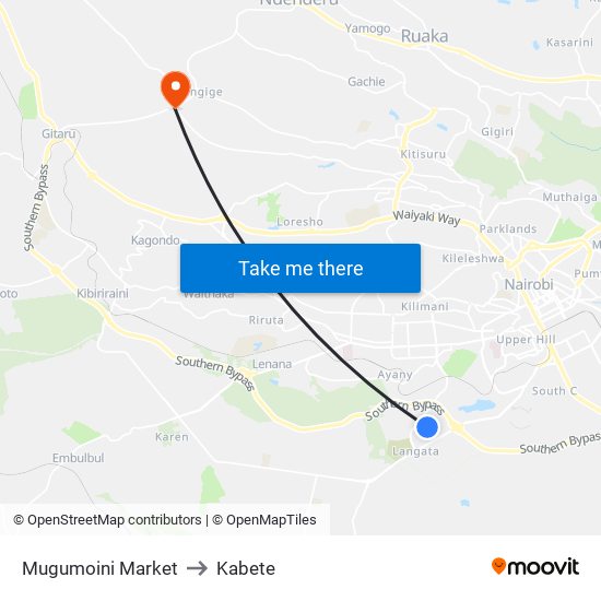 Mugumoini Market to Kabete map