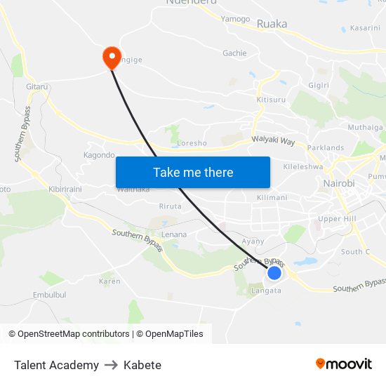 Talent Academy to Kabete map