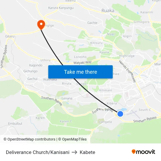 Deliverance Church/Kanisani to Kabete map