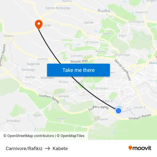 Carnivore/Rafikiz to Kabete map