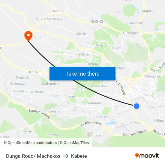 Dunga Road/ Machakos to Kabete map