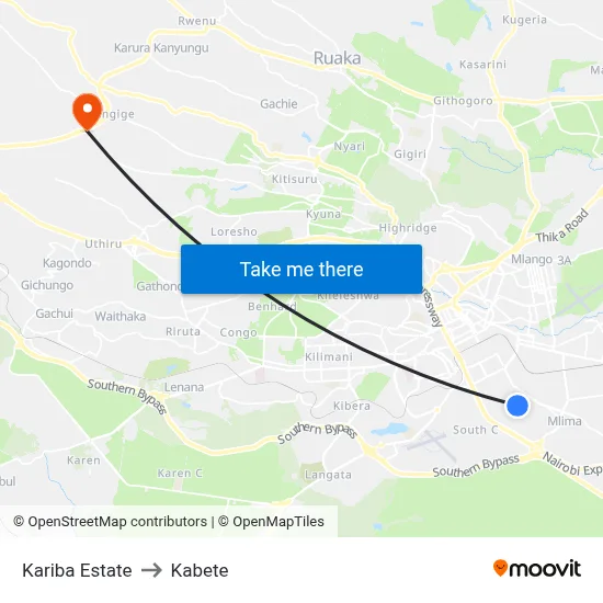 Kariba Estate to Kabete map