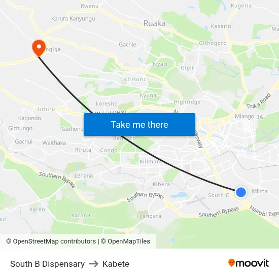 South B Dispensary to Kabete map