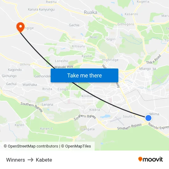 Winners to Kabete map