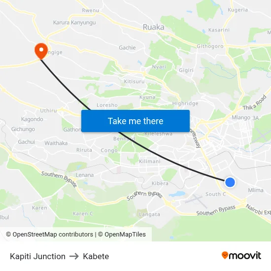 Kapiti Junction to Kabete map