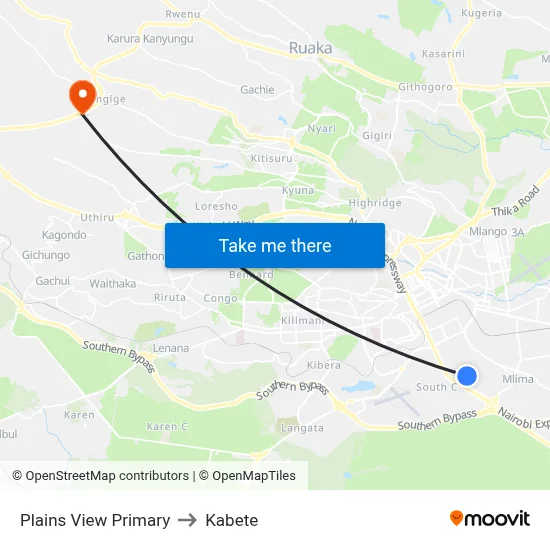 Plains View Primary to Kabete map