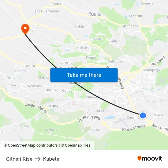 Githeri Rise to Kabete map