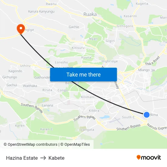 Hazina Estate to Kabete map