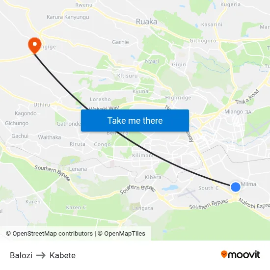 Balozi to Kabete map