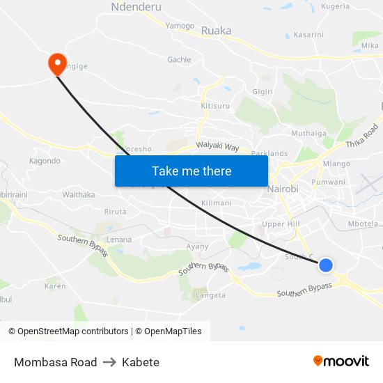 Mombasa Road to Kabete map