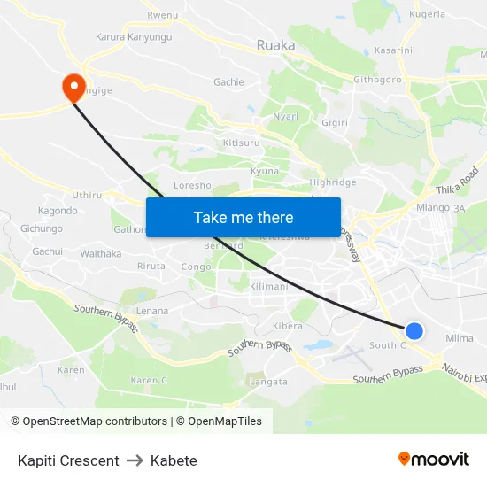 Kapiti Crescent to Kabete map