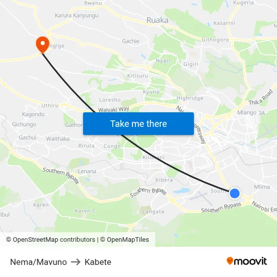 Nema/Mavuno to Kabete map