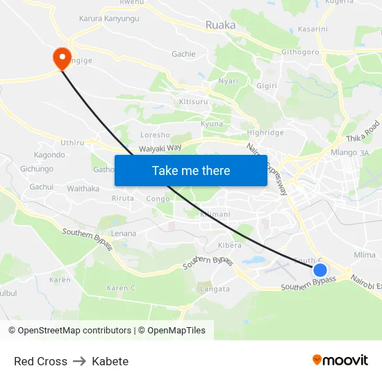 Red Cross to Kabete map