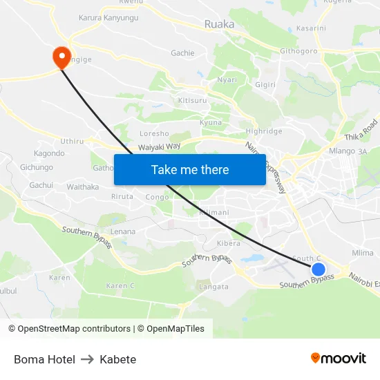 Boma Hotel to Kabete map