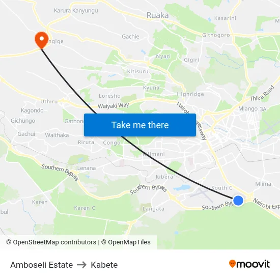 Amboseli Estate to Kabete map
