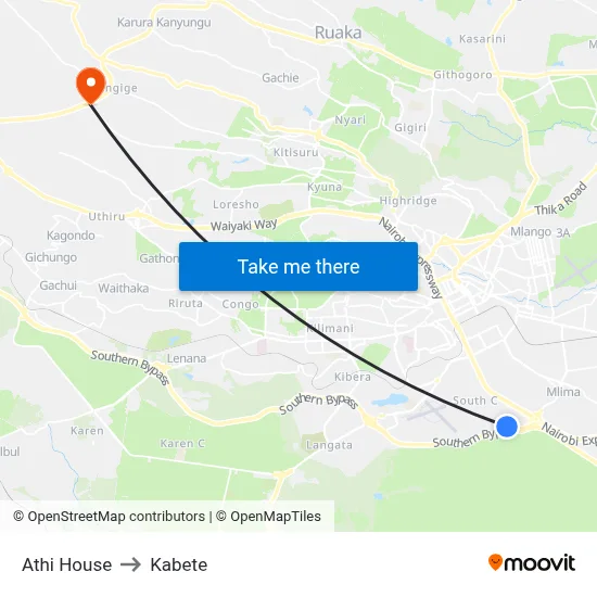 Athi House to Kabete map
