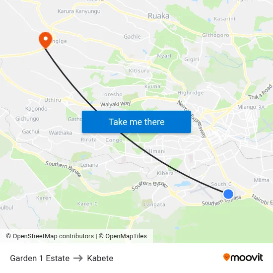Garden 1 Estate to Kabete map