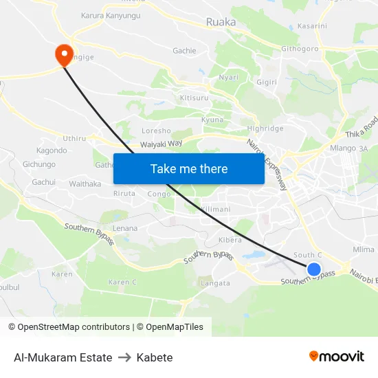 Al-Mukaram Estate to Kabete map