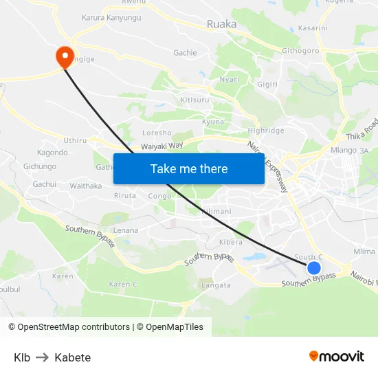 Klb to Kabete map