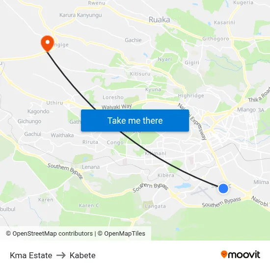 Kma Estate to Kabete map