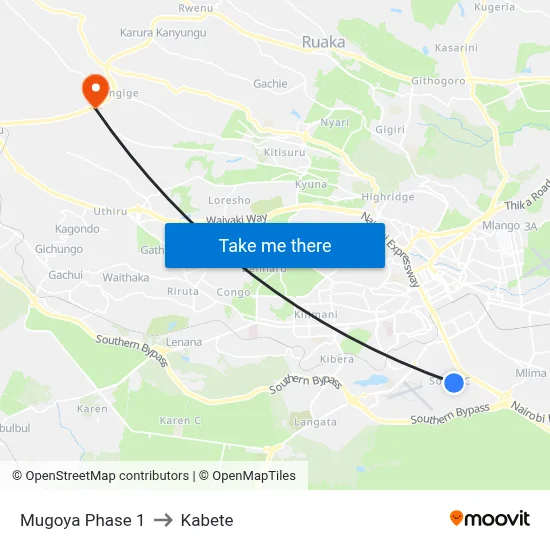 Mugoya Phase 1 to Kabete map