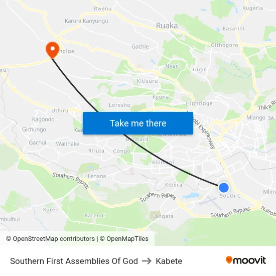 Southern First Assemblies Of God to Kabete map