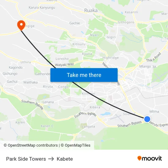 Park Side Towers to Kabete map