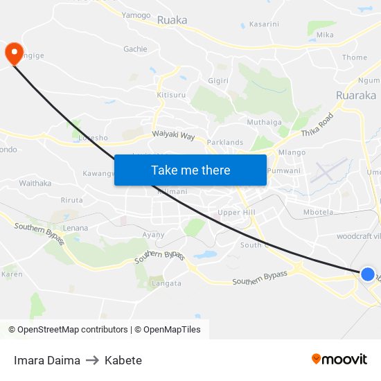 Imara Daima to Kabete map
