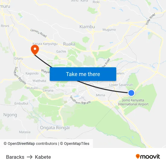 Baracks to Kabete map