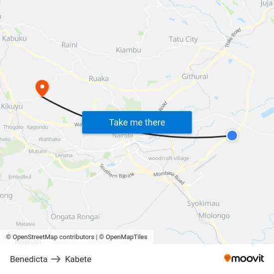 Benedicta to Kabete map