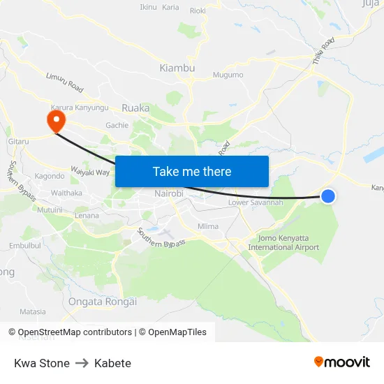 Kwa Stone to Kabete map