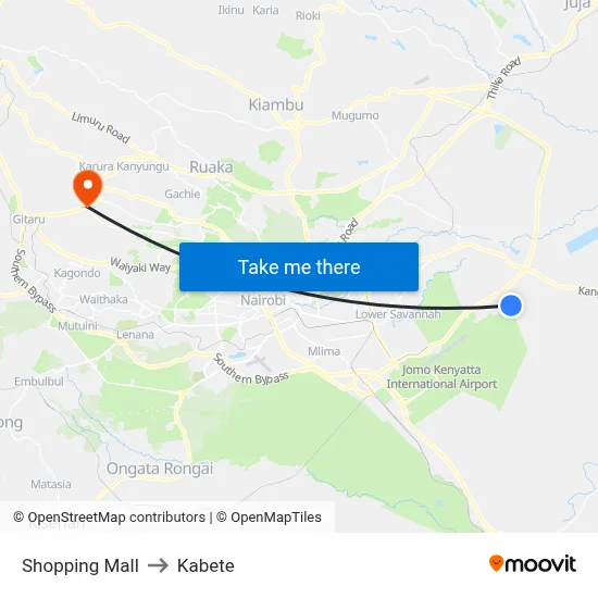 Shopping Mall to Kabete map