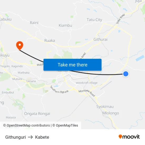 Githunguri to Kabete map