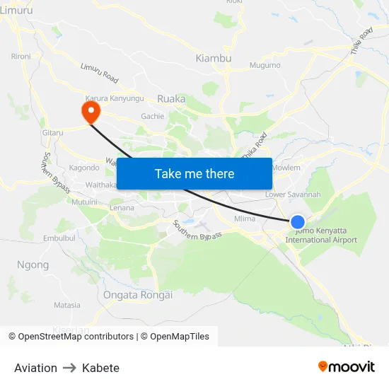 Aviation to Kabete map