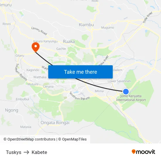Tuskys to Kabete map