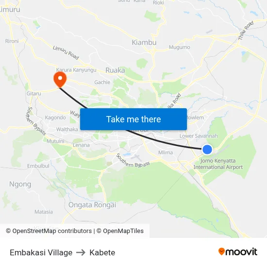 Embakasi Village to Kabete map