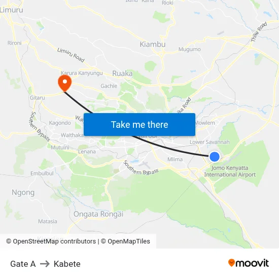 Gate A to Kabete map