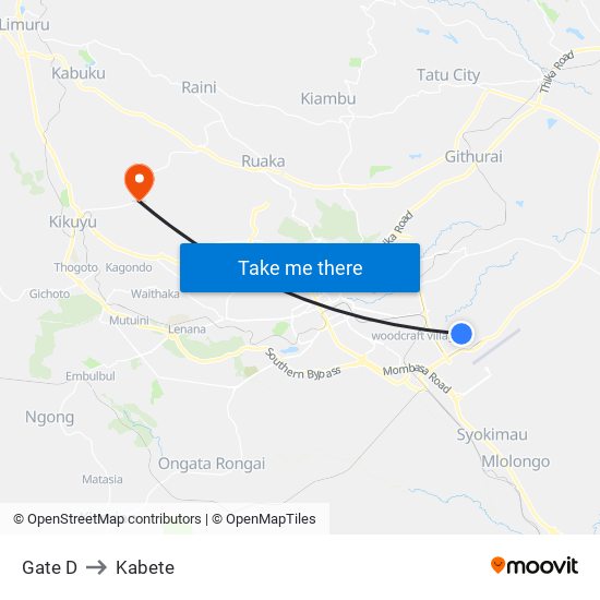 Gate D to Kabete map