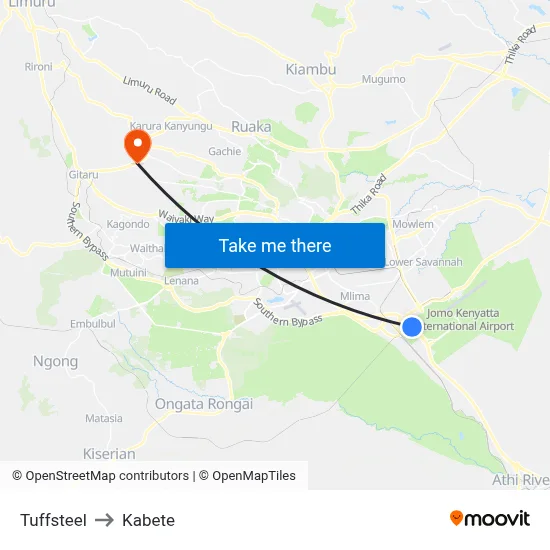 Tuffsteel to Kabete map
