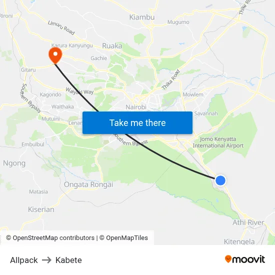 Allpack to Kabete map