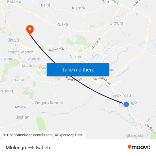 Mlolongo to Kabete map