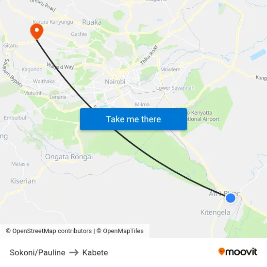 Sokoni/Pauline to Kabete map