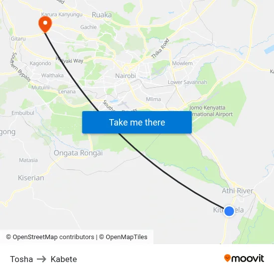 Tosha to Kabete map