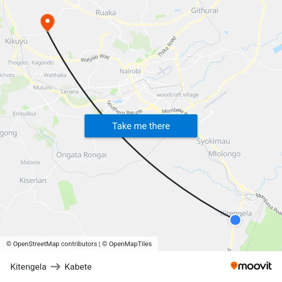 Kitengela to Kabete map