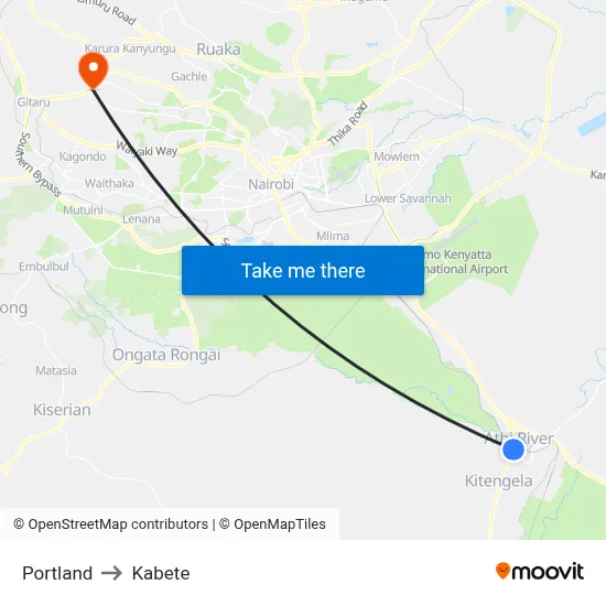 Portland to Kabete map