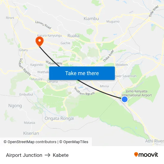 Airport Junction to Kabete map