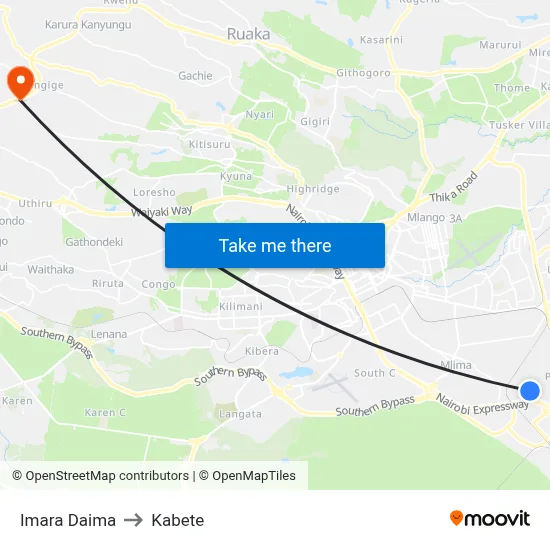 Imara Daima to Kabete map